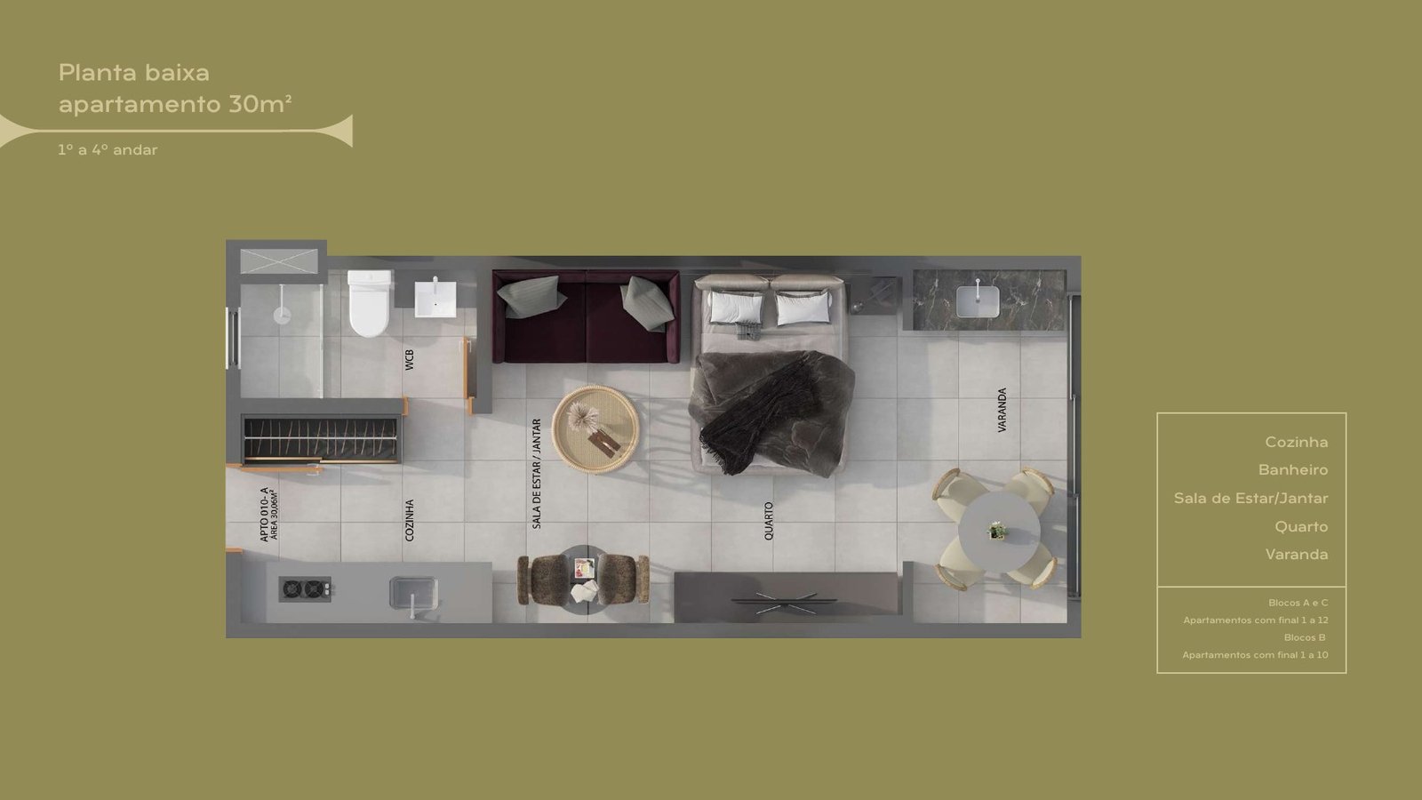 Planta baixa do flat de 30 m²