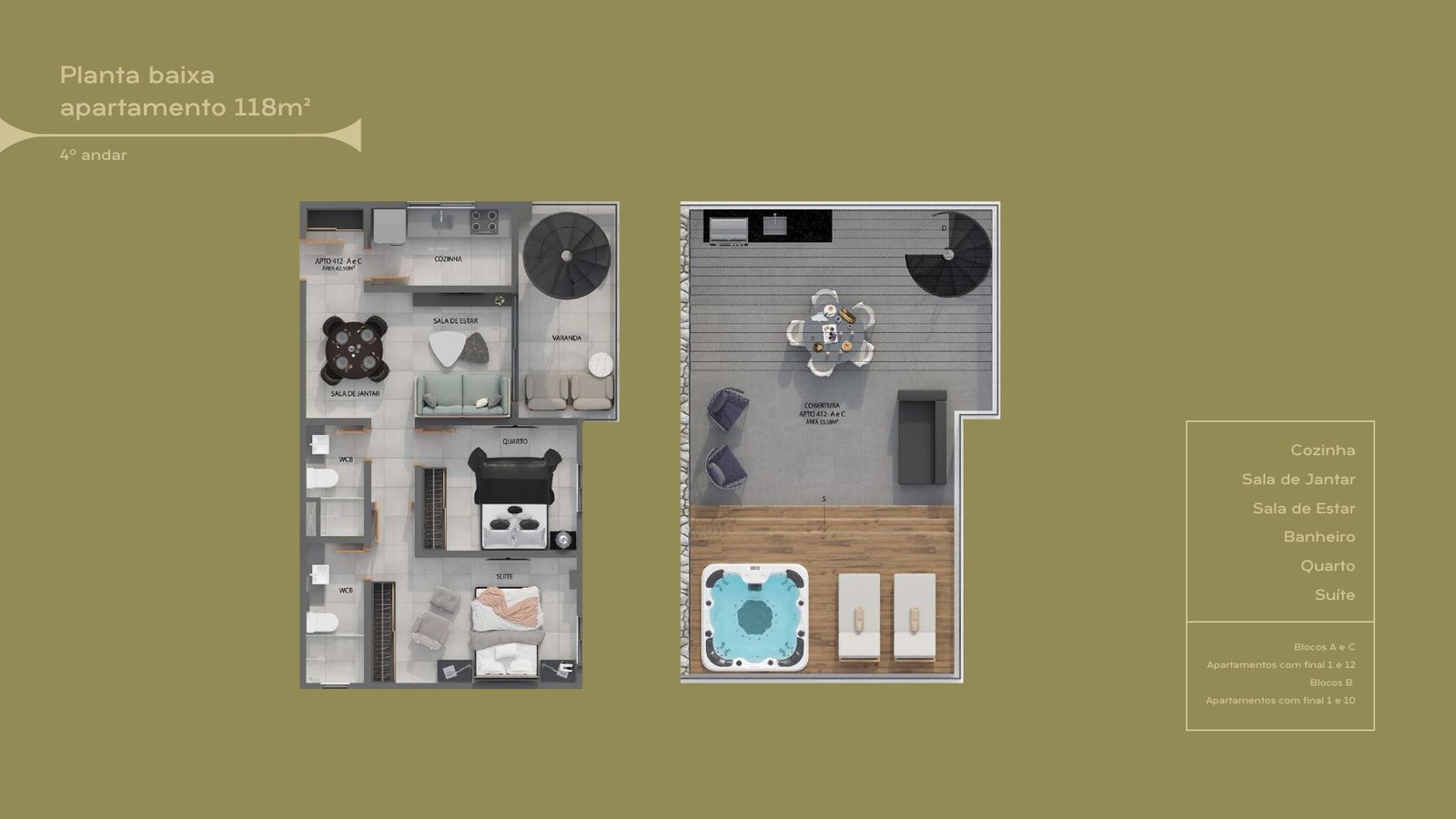 Planta baixa da cobertura de 118 m²